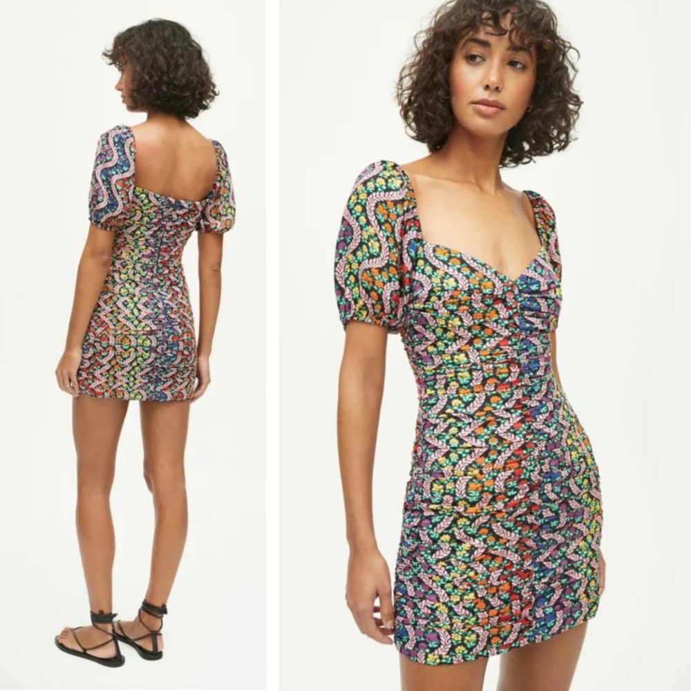 NWOT Rhode Esme Puff Sleeve Body-Con Dress in Love is a Rainbow